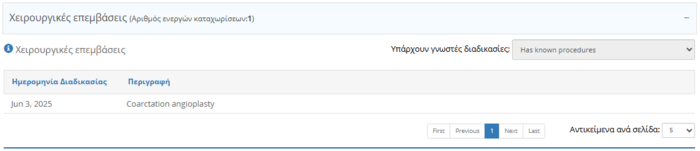 Εικόνα 4.2.6: Πληροφορίες σχετικά με προηγούμενες χειρουργικές επεμβάσεις.