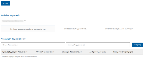 Εικόνα 8.2.0.12: Οθόνη διαχείρισης του Φαρμακείου μου και των Φαρμακοποιών μου.